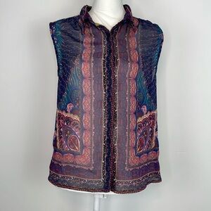 Staring at Stars Boho Kaleidoscope Button Down Sleeveless Blouse. Size Medium.